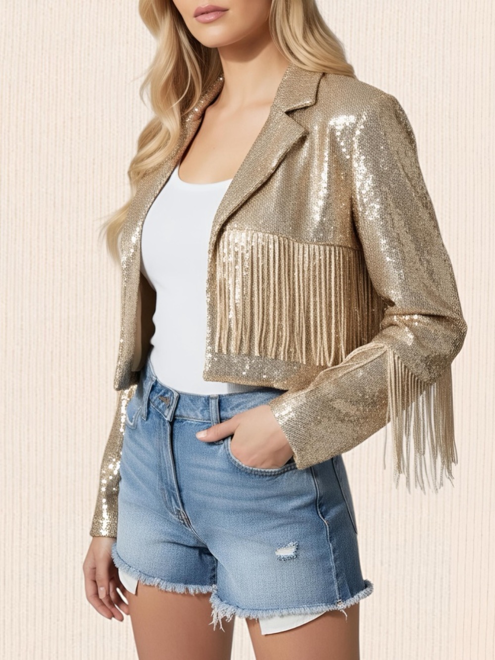 NWT Gold Fringe Cropped Festival Jacket